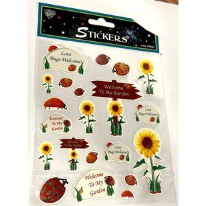 NICOLE STK196 WELCOME TO MY GARDEN SET OF STICKERS SUNFLOWER LADYBUG